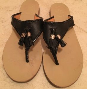 Jack Rodgers black leather thong sandals